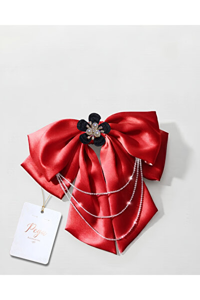 pegu baby collection Royale, Red Satin Ribbon Bow Hair Clip, Automatic Hair C...