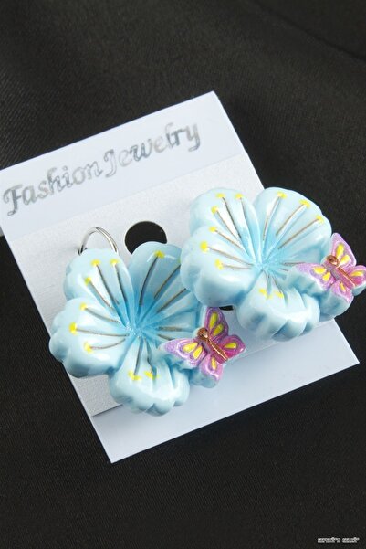 ZERO LAND Spt-Gld Flower Plastic Clip (125204) Earring Blue