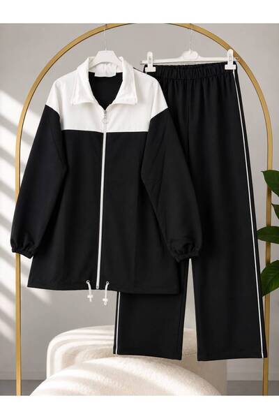 VOLT CLOTHİNG Γυναικείο Σετ Τεσεττούρ με Λευκό Μπλοκ Σχέδιο και Παντελόνι