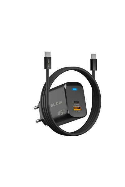 Blow Φορτιστής GaN με θύρα USB-A και θύρα USB-C και καλώδιο USB-C σε USB-C, 4...