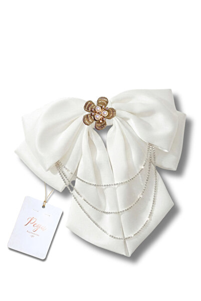 pegu baby collection Royale, White Satin Ribbon Bow Hair Clip, Automatic Hair...