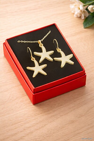 ZERO LAND Spt-Gld Starfish Enamel Boxed Necklace (124851) Set Cream
