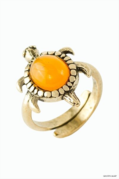 ZERO LAND Spt-Gld Turtle Natural Stone Authentic Ring (131747) Yellow Agate