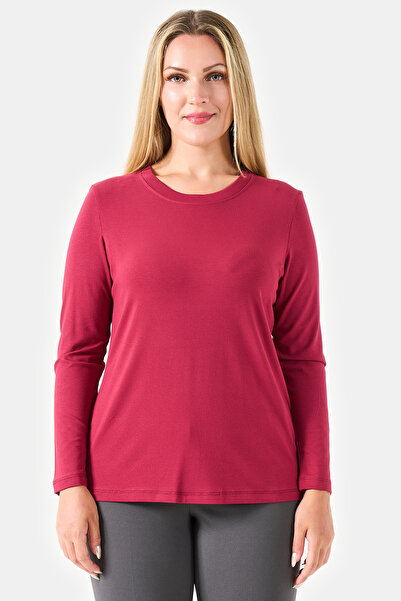 TOLGA SARAÇOĞLU 11010 Bordo Crew Neck Long Sleeve Basic Knitted Blouse