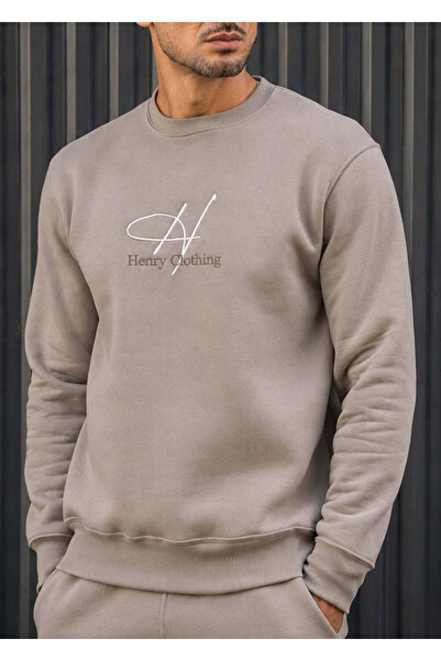 HENRY CLOTHING Ανδρικό φούτερ με λογότυπο υπογραφής - Καφέ 3-777