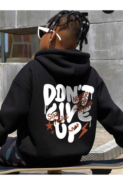 SVART WEAR Children's Dont Give up Printed Hoodie Hooded Sweatshirt Combed Co...