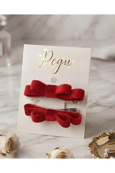 pegu baby collection Tiny Dreams Series, 2-Pack Red Velvet Ribbon Bow Hair Cl...