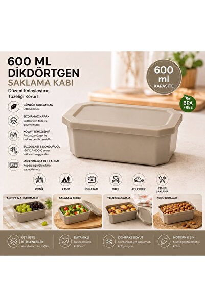 Myplas Dikdörtgen 600 ML Çok Amaçlı Saklama Beslenme Kabı Kapaklı Organizer