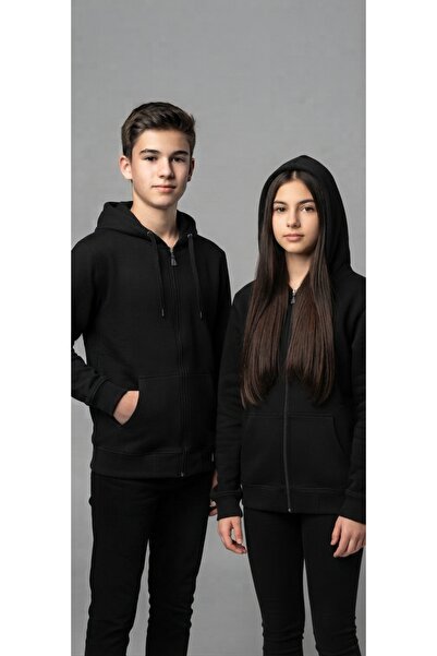 Baran Işık Sümer Işık Unisex Kids/Teenagers Black 3 Thread Raster Full Zipper...