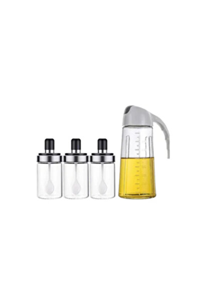 wei Set oliviera+3 recipiente condimente, plastic+sticla, transparent