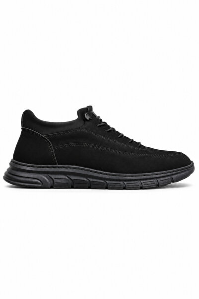 Ekonomik Ayakkabı Men's Black Nubuck Casual Shoes Lace-Up Thick Sole Casual C...