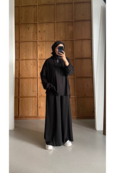 Bliss طقم نسائي مكون من قطعتين بسحّابات، كارديجان فضفاض وبنطلون واسع، مناسب ل...