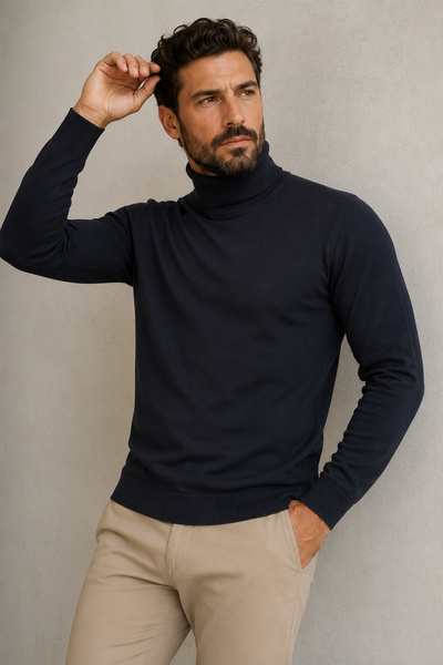 Beyome Men's 100% Cotton Half Turtleneck Sweater Long Sleeve Relaxed Fit Basi...