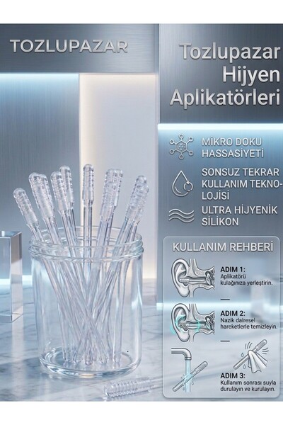 tozlupazar Yapışkan Silikon Uçlu Kulak Temizleme Çubuğu 24'lü Yıkanabilir Tekrar Kullanılabilir Hijyenik Çubuk