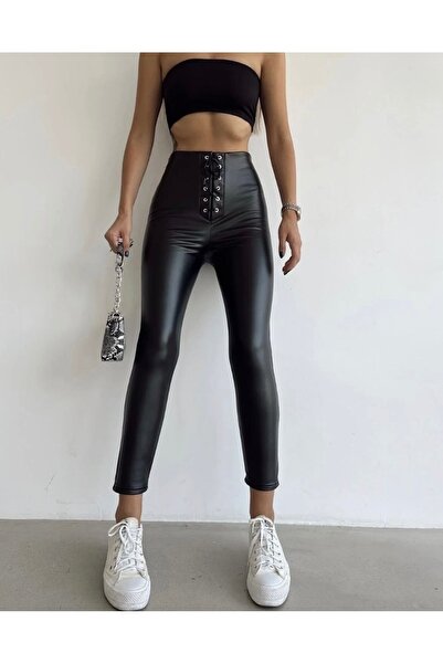 my cherie Soft Matte Leather Look Trousers with Eyelet Ties
