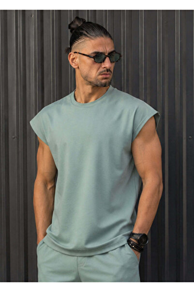 HENRY CLOTHING Ανδρικό αμάνικο σε χαλαρή, oversized γραμμή - Μέντα 9-135