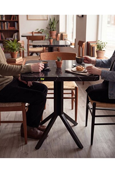 hey modüler mobilya 50 Cm Ürgüp Kare Siyah Mermer Balkon Masası Yan Sehpa Mutfak Yemek Masası Siyah Ayak