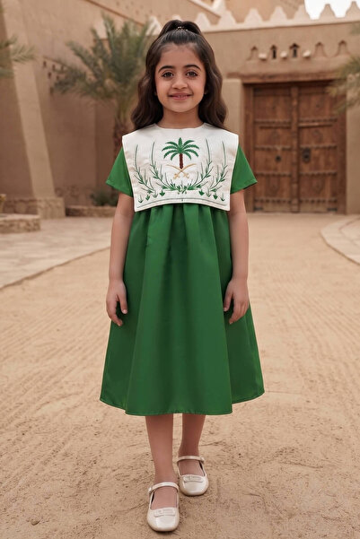 Alesaei-mondo tondo National Day Dress 96 Girls Fancy Royal Green