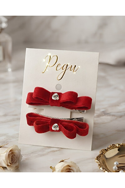 pegu baby collection Tiny Dreams Series, 2-Pack Red Velvet Ribbon Bow Hair Cl...