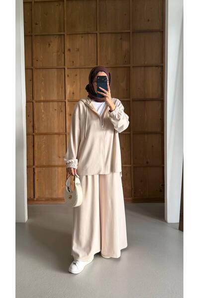 Bliss طقم نسائي مكون من قطعتين بسحّابات، كارديجان فضفاض وبنطلون واسع، مناسب ل...