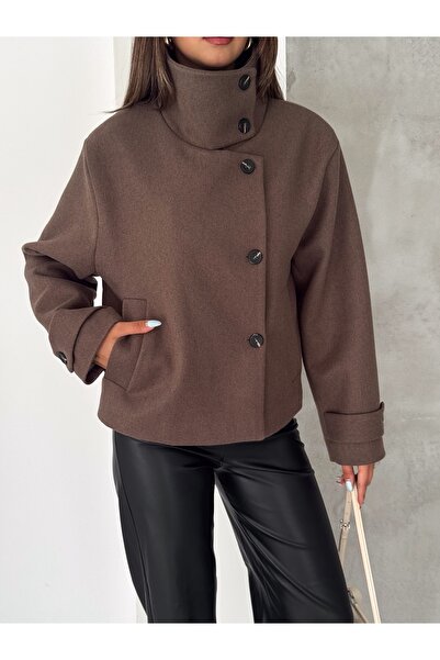 Ekim Store Buttoned Cashmere Jacket with High Collar