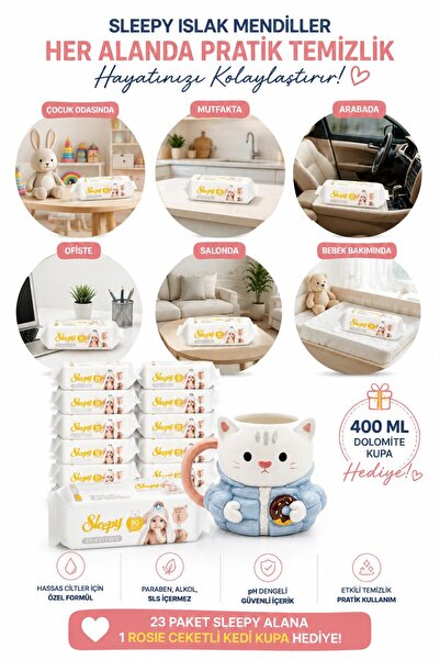Sleepy Sensitive Islak Mendil 90’lı x 23 Paket + Rosie Ceketli Kedi Kupa Hediyeli