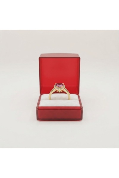 MAYSAM HAC UMRE HEDİYELİK Gift Heart-Shaped Zircon Pink Stone Ring – Yellow L...