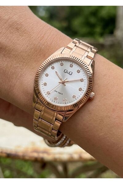 Q&Q Minimal Round Case Vintage Model Stone Dial Women's Metal Steel Band Wris...