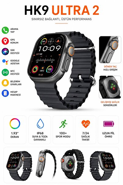 Wearfit Pro HK9 Ultra2 Akıllı Saat 2.02 İnç AMOLED Ekran GPS Bluetooth Arama ...