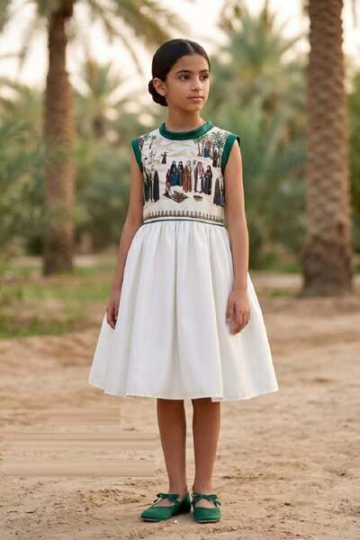 Alesaei-mondo tondo White Girl's Dress for National Day 96 Kt with Historical...