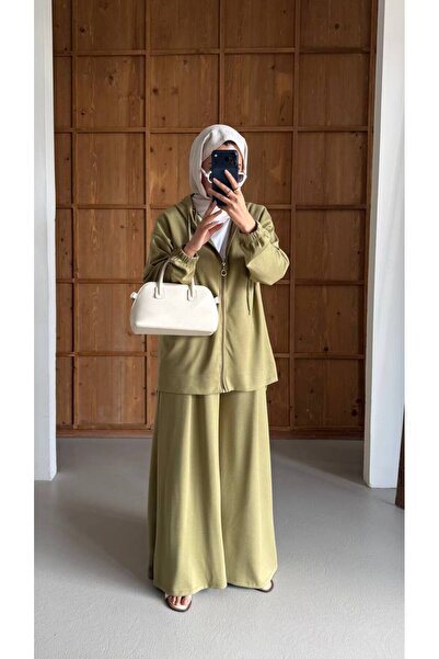 Bliss Women's Hijab Zippered Double Set, Loose Cardigan, Loose Trousers, Suit...