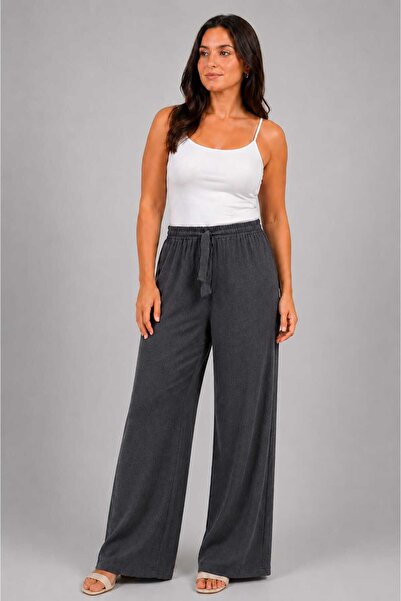 neocotton Women's Palazzo Trousers with Wrinkled Texture and Comfortable Fit