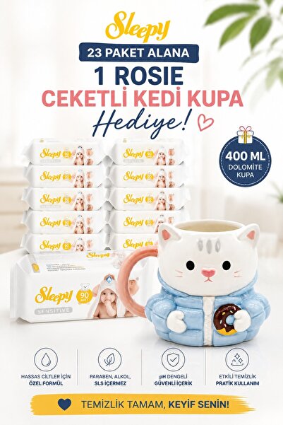 Sleepy Sensitive Islak Mendil 90’lı x 23 Paket + Rosie Ceketli Kedi Kupa Hediyeli