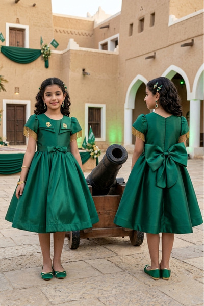 Alesaei-mondo tondo Girls' national day dress 96 green with a bow on the back