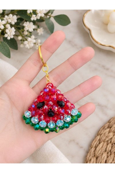 shamatolyesi Shamolyesi Stylish Keychain Made of Red and Transparent Crystal Beads, with a Design