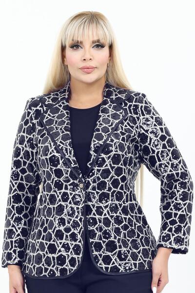 Ladies First Büyük Beden 4078 Lacivert Ceket+Bluz Takım