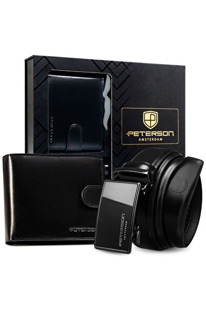 Peterson Portofel bărbătesc din piele naturală, set cu curea, pentru cadou.