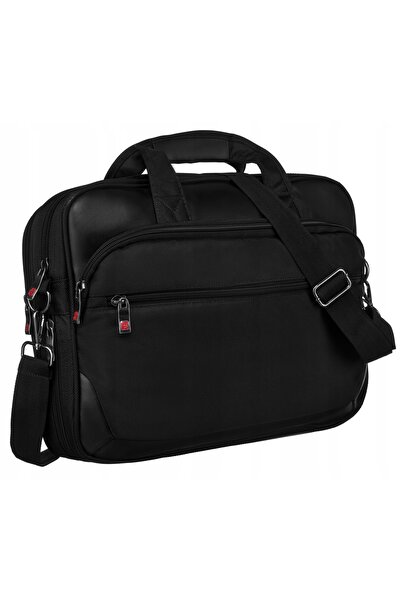 Peterson Husă mare din piele neagră pentru laptop de 15 inch