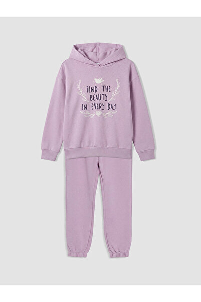 LC Waikiki Lilac Printed Girls' Thick Tracksuit Set