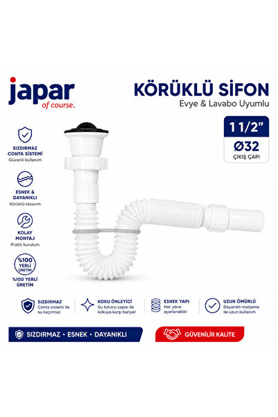 JAPAR 50 MM KÖRÜKLÜ LAVABO SİFONU