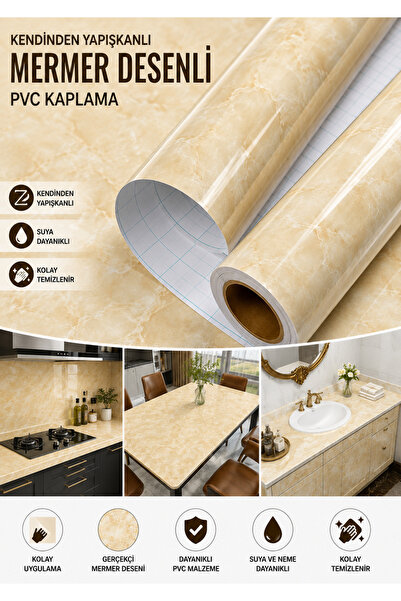 Deconitte Self Adhesive Yellow Marble Patterned Pvc Covering Foil Countertop ...