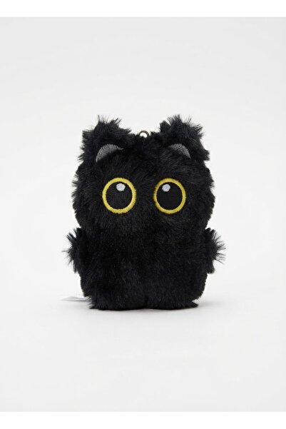 Büyük Gözlü Sevimli Siyah Peluş Kedi Anahtarlık / Figür - 7.5 cm
