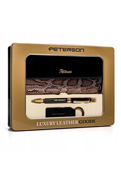 Peterson Set cadou portofel de damă, pix, breloc, piele naturală