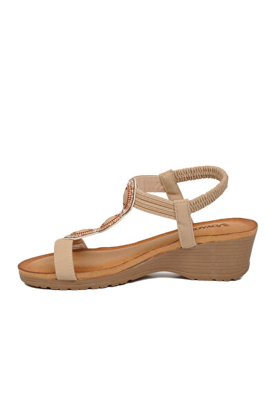 Voyager Sandale elegante de damă, bej, brodate, cu model etnic, cu talpă cu p...