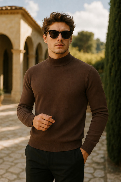 comstar Men's Basic Premium Comfort Long Brown Sweater