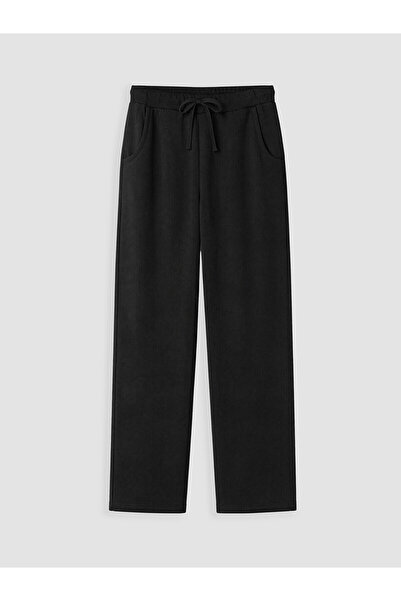 LC Waikiki Lcw Kids Black Elastic Waist Wide Leg Girls' Sweatpants