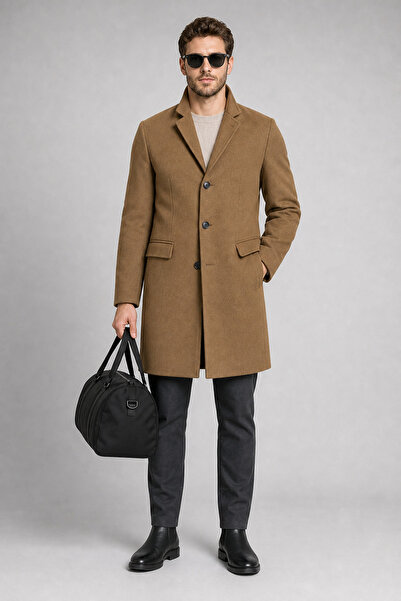 Freemen Men's Mink Slim Fit Cashmere Coat Classic Collar 3 Buttons Long Cut W...
