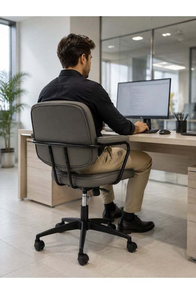 Habbaa Ergonomic Padded Office Chair with Armrests – 360° Swivel, Adjustable Height & Smooth-Rolling Wheels – Comfortable Desk & Home Office Chair, Grey