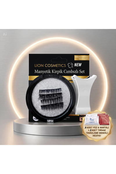 lion cosmetics Mıknatıslı Manyetik Kirpik 3 Mıknatıslı Tam Boy Hafif Defalarc...