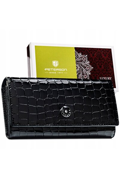 Peterson Portofel de damă din piele lăcuită, cu protecție RFID, textură croco...